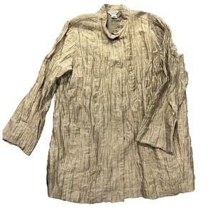 Citron Santa Monica Linen Blend Blouse Women's 1X Beige  Snap Coastal Cowgirl